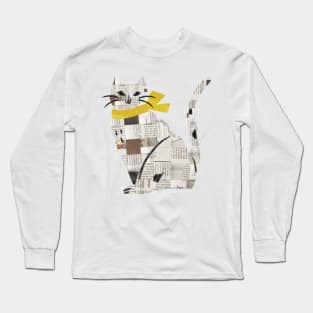 newspaper cutting cat Long Sleeve T-Shirt